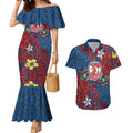 Personalised Sydney Roosters Couples Matching Mermaid Dress and Hawaiian Shirt Polynesian Tribal Pattern With Rugby Rooster Mascot Art