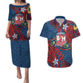 Personalised Sydney Roosters Couples Matching Puletasi and Hawaiian Shirt Polynesian Tribal Pattern With Rugby Rooster Mascot Art