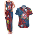 Personalised Sydney Roosters Couples Matching Tank Maxi Dress and Hawaiian Shirt Polynesian Tribal Pattern With Rugby Rooster Mascot Art