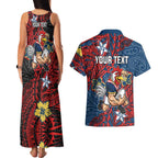 Personalised Sydney Roosters Couples Matching Tank Maxi Dress and Hawaiian Shirt Polynesian Tribal Pattern With Rugby Rooster Mascot Art