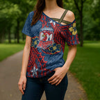 Personalised Sydney Roosters Cross Shoulder Shirt Polynesian Tribal Pattern With Rugby Rooster Mascot Art