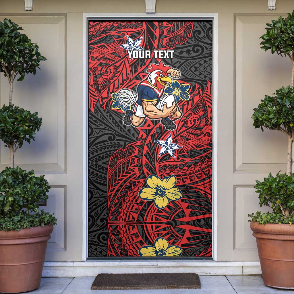 Personalised Sydney Roosters Door Cover Polynesian Tribal Pattern With Rugby Rooster Mascot Art
