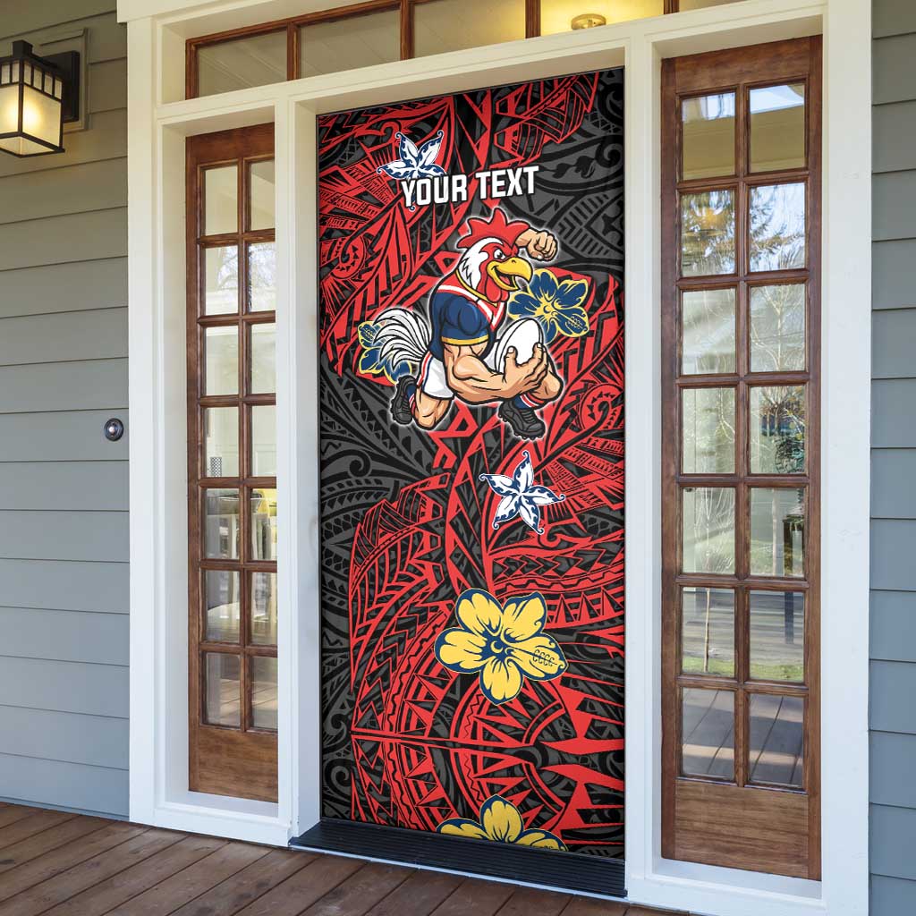 Personalised Sydney Roosters Door Cover Polynesian Tribal Pattern With Rugby Rooster Mascot Art