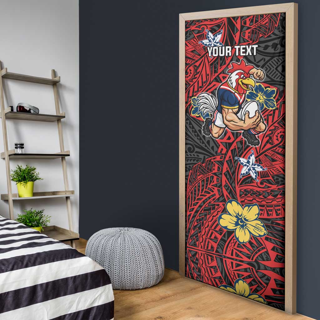 Personalised Sydney Roosters Door Cover Polynesian Tribal Pattern With Rugby Rooster Mascot Art
