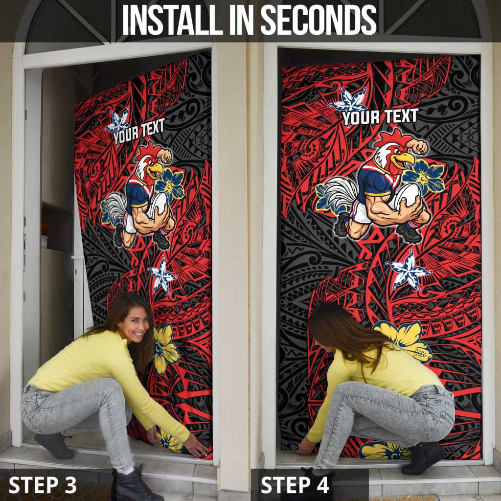 Personalised Sydney Roosters Door Cover Polynesian Tribal Pattern With Rugby Rooster Mascot Art