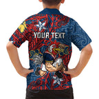 Personalised Sydney Roosters Family Matching Long Sleeve Bodycon Dress and Hawaiian Shirt Polynesian Tribal Pattern With Rugby Rooster Mascot Art