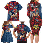 Personalised Sydney Roosters Family Matching Long Sleeve Bodycon Dress and Hawaiian Shirt Polynesian Tribal Pattern With Rugby Rooster Mascot Art