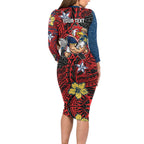 Personalised Sydney Roosters Family Matching Long Sleeve Bodycon Dress and Hawaiian Shirt Polynesian Tribal Pattern With Rugby Rooster Mascot Art
