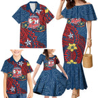 Personalised Sydney Roosters Family Matching Mermaid Dress and Hawaiian Shirt Polynesian Tribal Pattern With Rugby Rooster Mascot Art