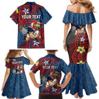 Personalised Sydney Roosters Family Matching Mermaid Dress and Hawaiian Shirt Polynesian Tribal Pattern With Rugby Rooster Mascot Art