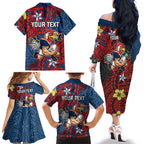 Personalised Sydney Roosters Family Matching Off The Shoulder Long Sleeve Dress and Hawaiian Shirt Polynesian Tribal Pattern With Rugby Rooster Mascot Art