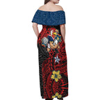 Personalised Sydney Roosters Family Matching Off Shoulder Maxi Dress and Hawaiian Shirt Polynesian Tribal Pattern With Rugby Rooster Mascot Art