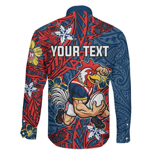 Personalised Sydney Roosters Family Matching Puletasi and Hawaiian Shirt Polynesian Tribal Pattern With Rugby Rooster Mascot Art