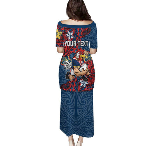 Personalised Sydney Roosters Family Matching Puletasi and Hawaiian Shirt Polynesian Tribal Pattern With Rugby Rooster Mascot Art
