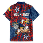 Personalised Sydney Roosters Family Matching Short Sleeve Bodycon Dress and Hawaiian Shirt Polynesian Tribal Pattern With Rugby Rooster Mascot Art