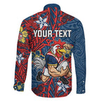Personalised Sydney Roosters Family Matching Short Sleeve Bodycon Dress and Hawaiian Shirt Polynesian Tribal Pattern With Rugby Rooster Mascot Art