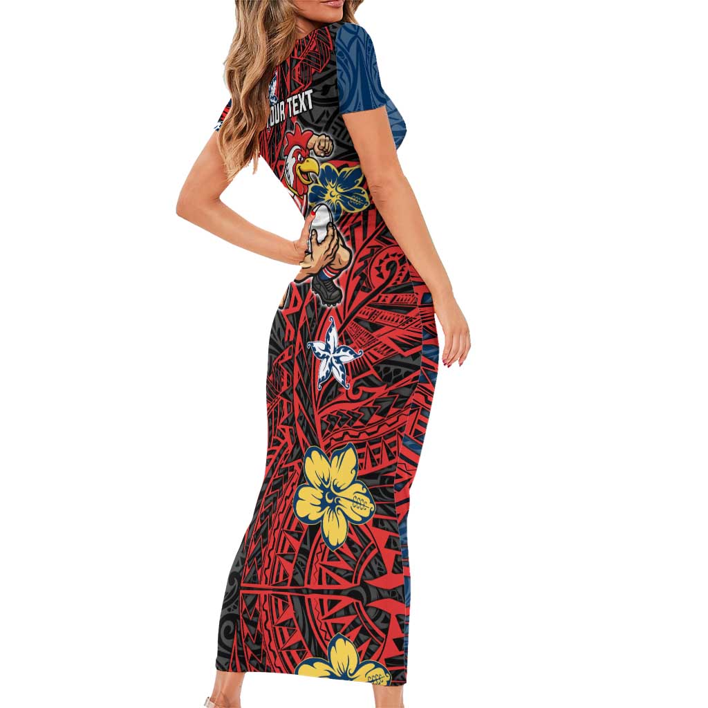 Personalised Sydney Roosters Family Matching Short Sleeve Bodycon Dress and Hawaiian Shirt Polynesian Tribal Pattern With Rugby Rooster Mascot Art