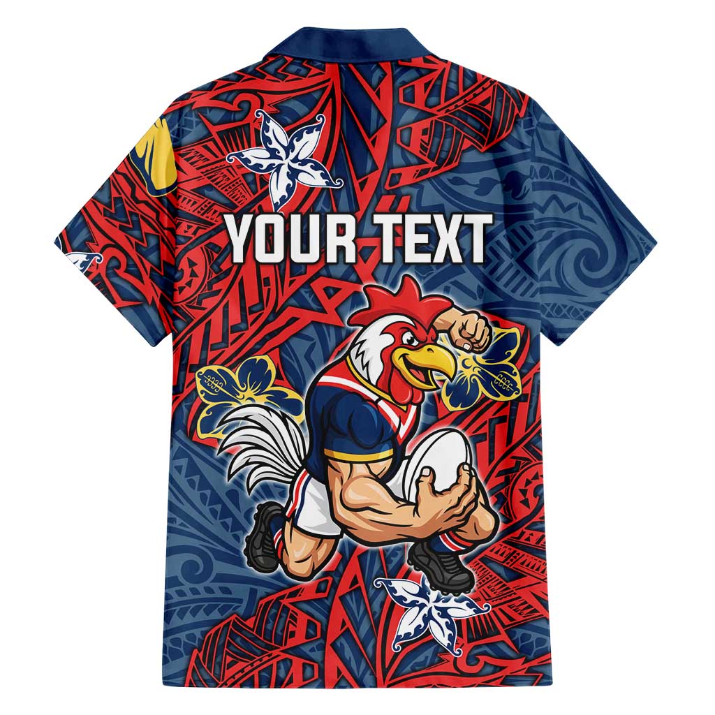 Personalised Sydney Roosters Family Matching Summer Maxi Dress and Hawaiian Shirt Polynesian Tribal Pattern With Rugby Rooster Mascot Art