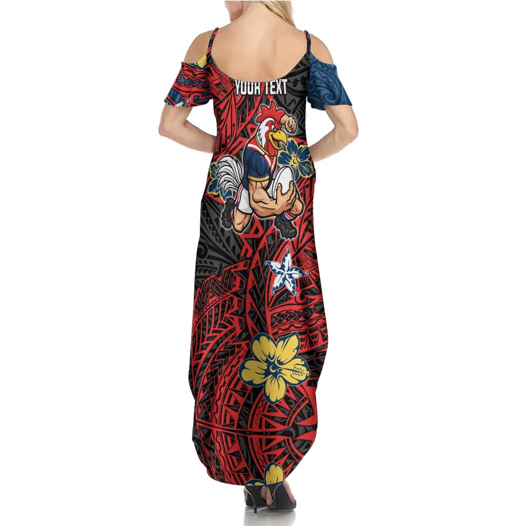 Personalised Sydney Roosters Family Matching Summer Maxi Dress and Hawaiian Shirt Polynesian Tribal Pattern With Rugby Rooster Mascot Art