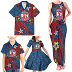 Personalised Sydney Roosters Family Matching Tank Maxi Dress and Hawaiian Shirt Polynesian Tribal Pattern With Rugby Rooster Mascot Art