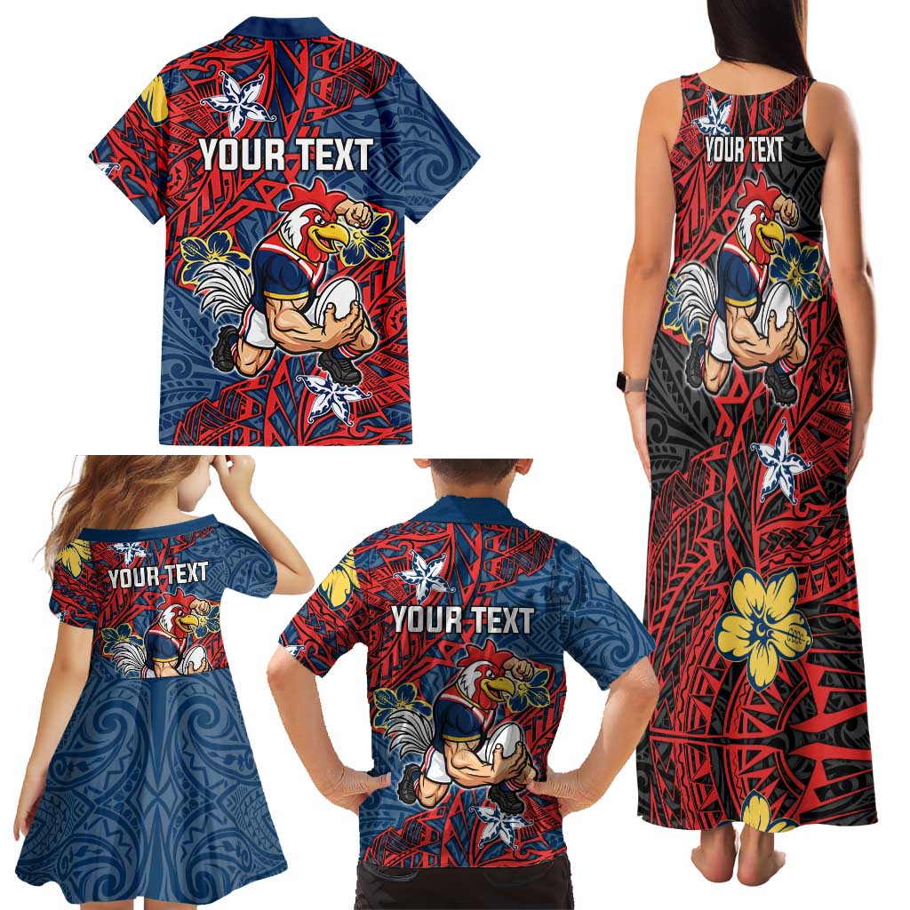 Personalised Sydney Roosters Family Matching Tank Maxi Dress and Hawaiian Shirt Polynesian Tribal Pattern With Rugby Rooster Mascot Art
