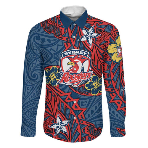 Personalised Sydney Roosters Family Matching Tank Maxi Dress and Hawaiian Shirt Polynesian Tribal Pattern With Rugby Rooster Mascot Art