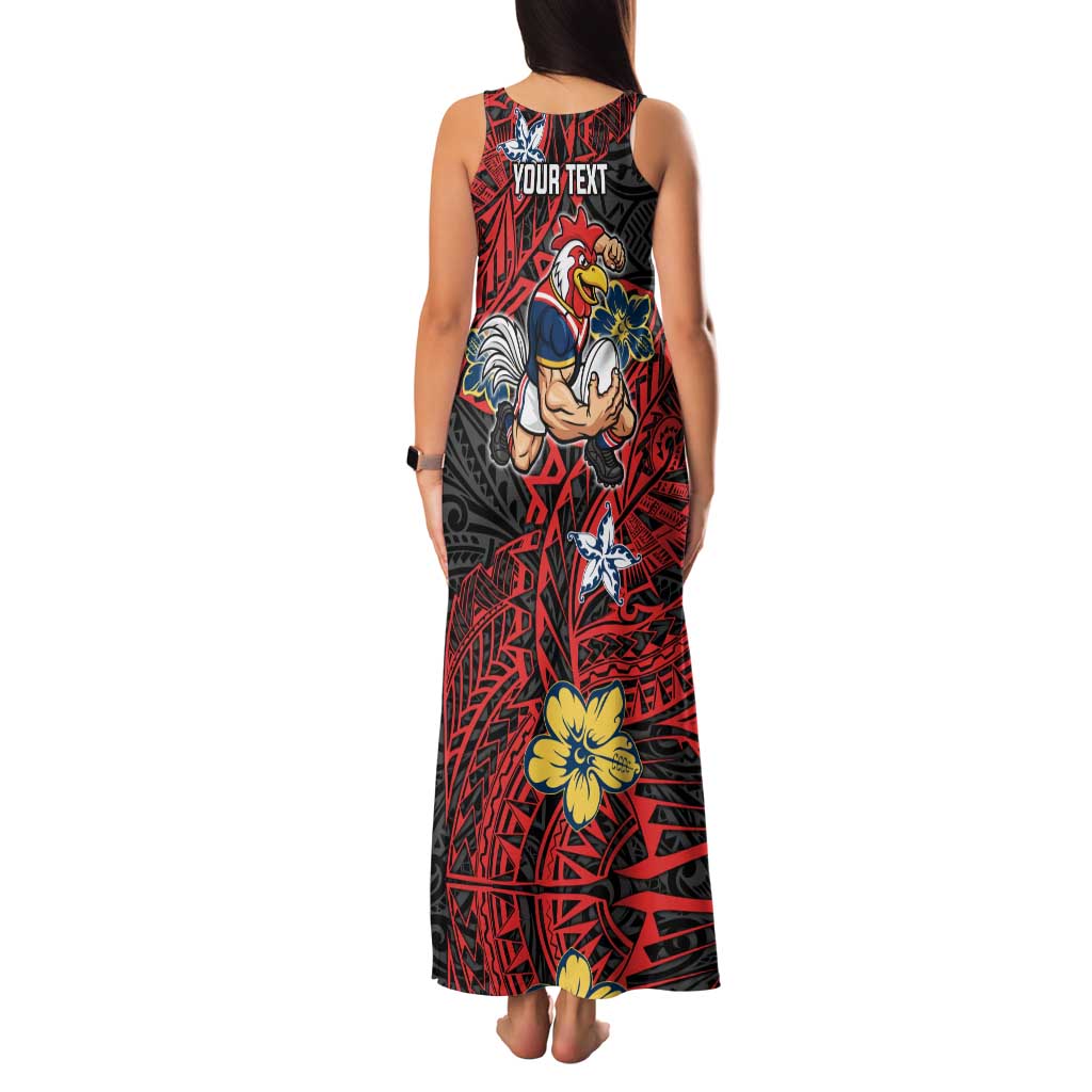 Personalised Sydney Roosters Family Matching Tank Maxi Dress and Hawaiian Shirt Polynesian Tribal Pattern With Rugby Rooster Mascot Art