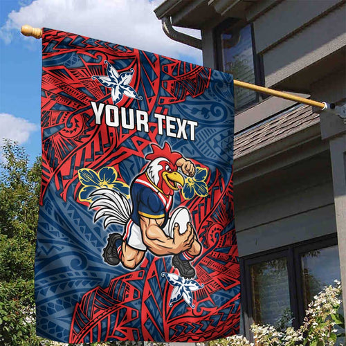 Personalised Sydney Roosters Garden Flag Polynesian Tribal Pattern With Rugby Rooster Mascot Art
