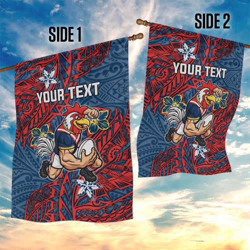 Personalised Sydney Roosters Garden Flag Polynesian Tribal Pattern With Rugby Rooster Mascot Art