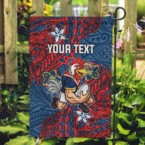 Personalised Sydney Roosters Garden Flag Polynesian Tribal Pattern With Rugby Rooster Mascot Art