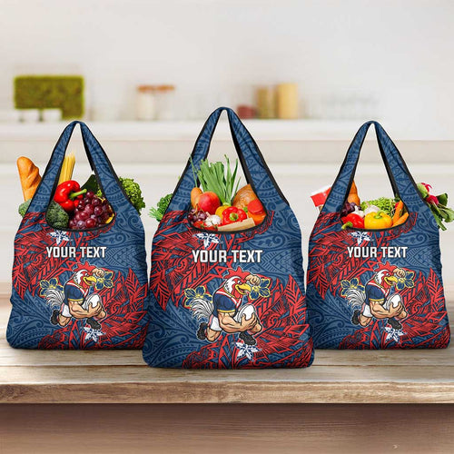 Personalised Sydney Roosters Grocery Bag Polynesian Tribal Pattern With Rugby Rooster Mascot Art