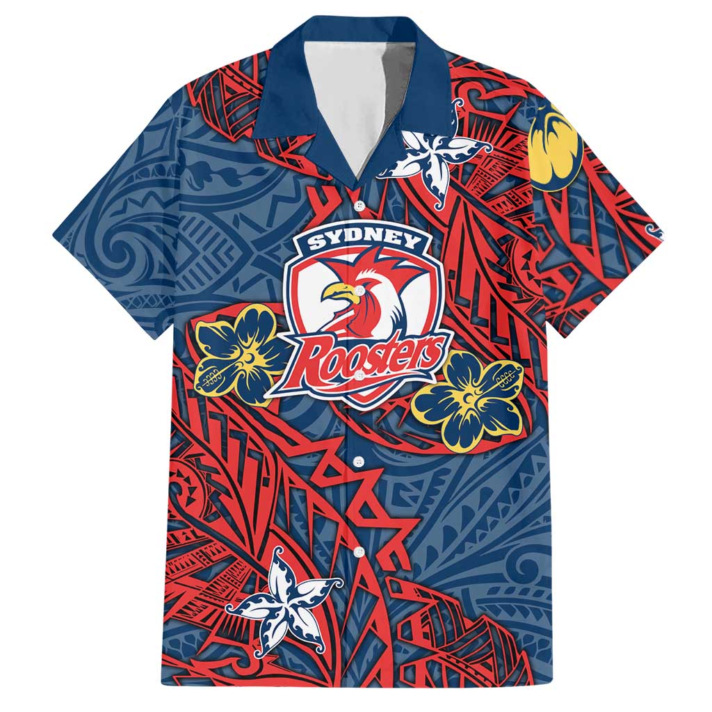Personalised Sydney Roosters Hawaiian Shirt Polynesian Tribal Pattern With Rugby Rooster Mascot Art