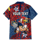 Personalised Sydney Roosters Hawaiian Shirt Polynesian Tribal Pattern With Rugby Rooster Mascot Art