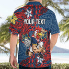 Personalised Sydney Roosters Hawaiian Shirt Polynesian Tribal Pattern With Rugby Rooster Mascot Art