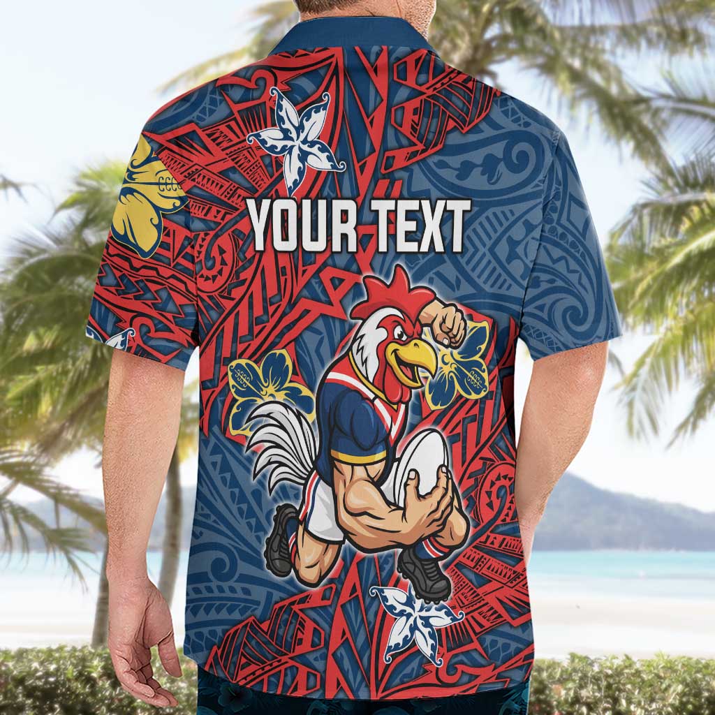 Personalised Sydney Roosters Hawaiian Shirt Polynesian Tribal Pattern With Rugby Rooster Mascot Art