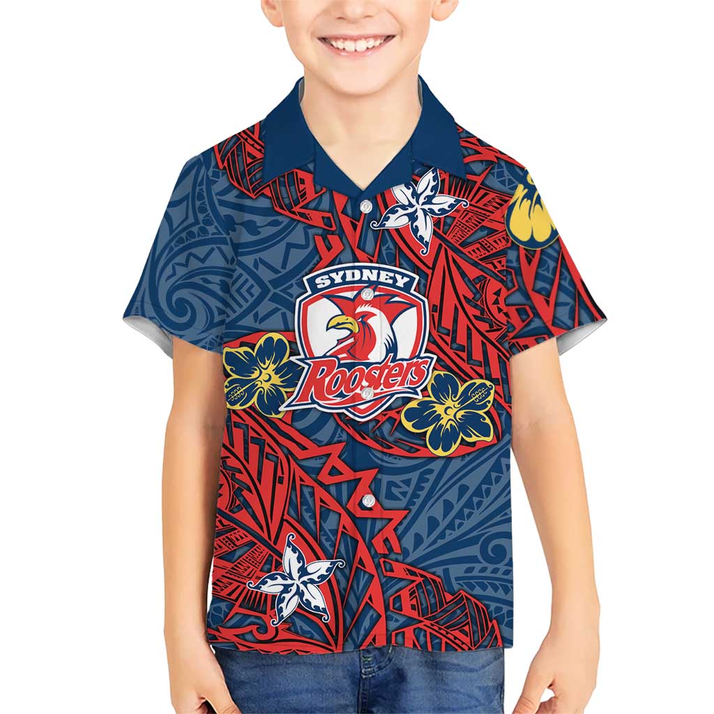 Personalised Sydney Roosters Hawaiian Shirt Polynesian Tribal Pattern With Rugby Rooster Mascot Art