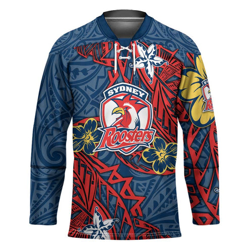 Personalised Sydney Roosters Hockey Jersey Polynesian Tribal Pattern With Rugby Rooster Mascot Art