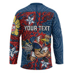 Personalised Sydney Roosters Hockey Jersey Polynesian Tribal Pattern With Rugby Rooster Mascot Art