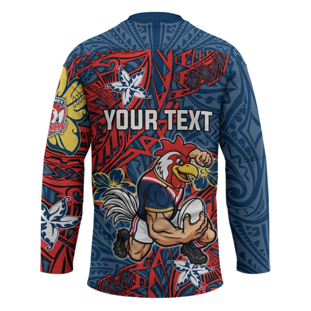 Personalised Sydney Roosters Hockey Jersey Polynesian Tribal Pattern With Rugby Rooster Mascot Art