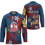 Personalised Sydney Roosters Hockey Jersey Polynesian Tribal Pattern With Rugby Rooster Mascot Art