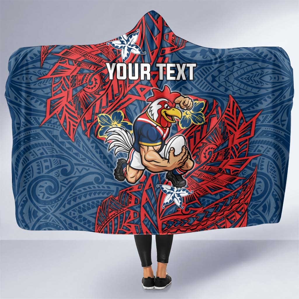 Personalised Sydney Roosters Hooded Blanket Polynesian Tribal Pattern With Rugby Rooster Mascot Art