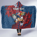 Personalised Sydney Roosters Hooded Blanket Polynesian Tribal Pattern With Rugby Rooster Mascot Art