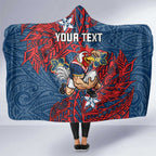 Personalised Sydney Roosters Hooded Blanket Polynesian Tribal Pattern With Rugby Rooster Mascot Art