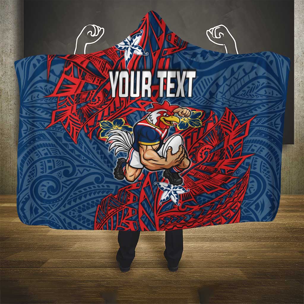 Personalised Sydney Roosters Hooded Blanket Polynesian Tribal Pattern With Rugby Rooster Mascot Art