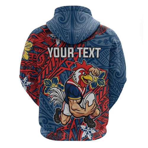 Personalised Sydney Roosters Hoodie Polynesian Tribal Pattern With Rugby Rooster Mascot Art