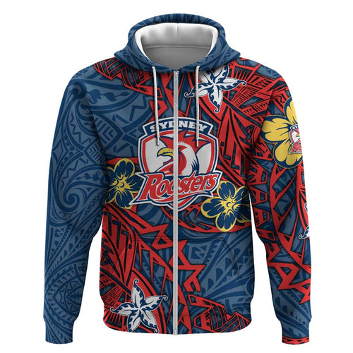 Personalised Sydney Roosters Hoodie Polynesian Tribal Pattern With Rugby Rooster Mascot Art