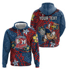Personalised Sydney Roosters Hoodie Polynesian Tribal Pattern With Rugby Rooster Mascot Art