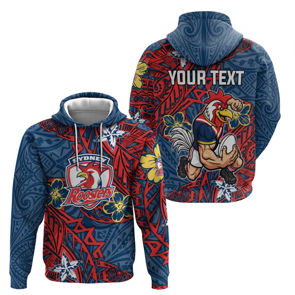 Personalised Sydney Roosters Hoodie Polynesian Tribal Pattern With Rugby Rooster Mascot Art