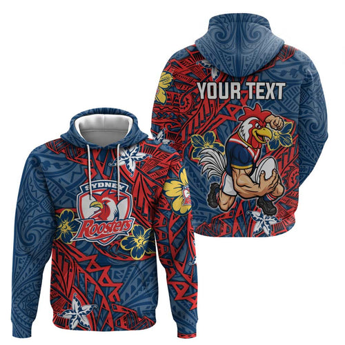 Personalised Sydney Roosters Hoodie Polynesian Tribal Pattern With Rugby Rooster Mascot Art