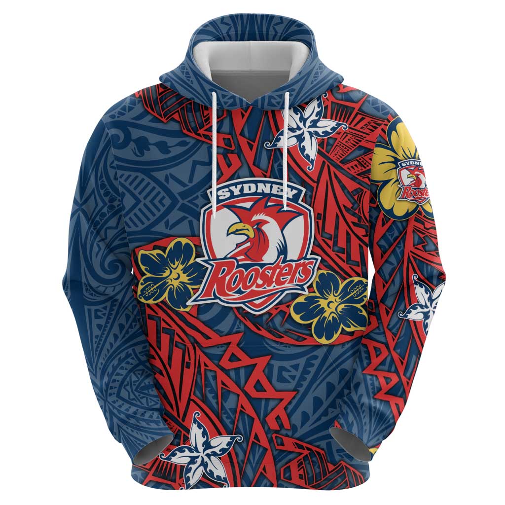 Personalised Sydney Roosters Hoodie Polynesian Tribal Pattern With Rugby Rooster Mascot Art